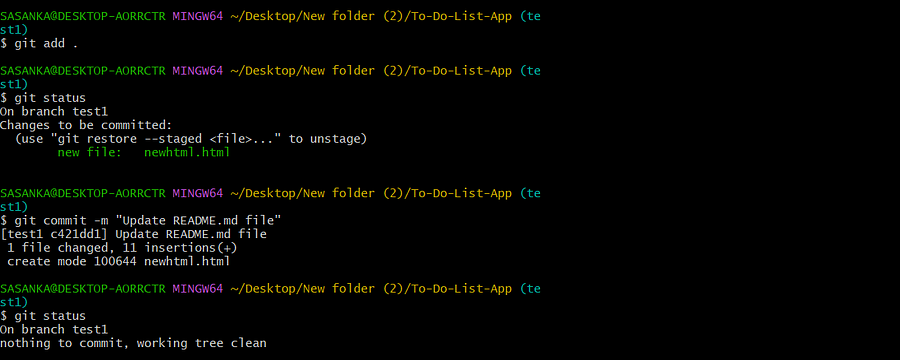 Working on test1 branch